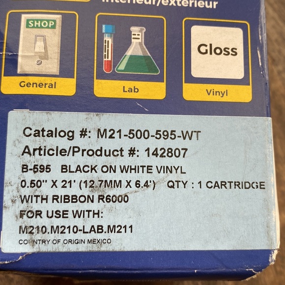 Brady Authentic (M21-500-595-WT) All-Weather black on white vinyl label 1/2” - Picture 3 of 10